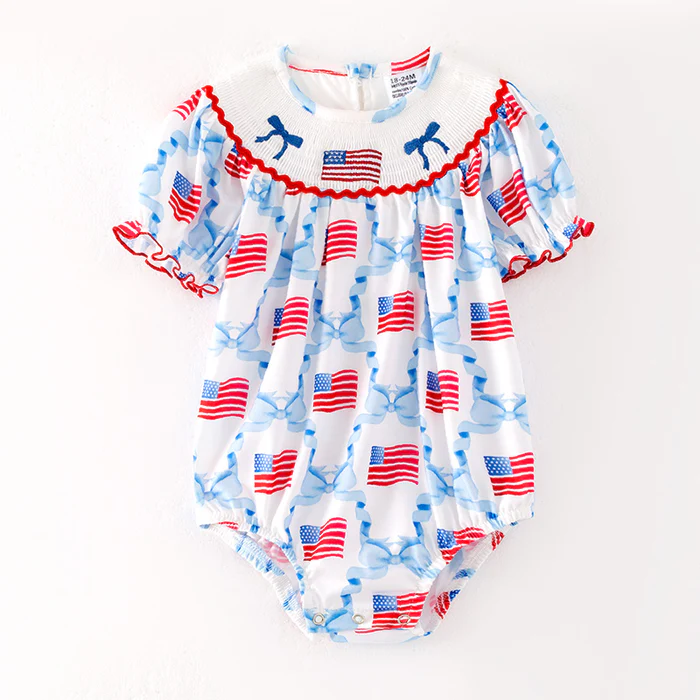 (Pre Order,Prepack Zone)Family Patriotic Embroidery Dress&Romper(Mix Size)