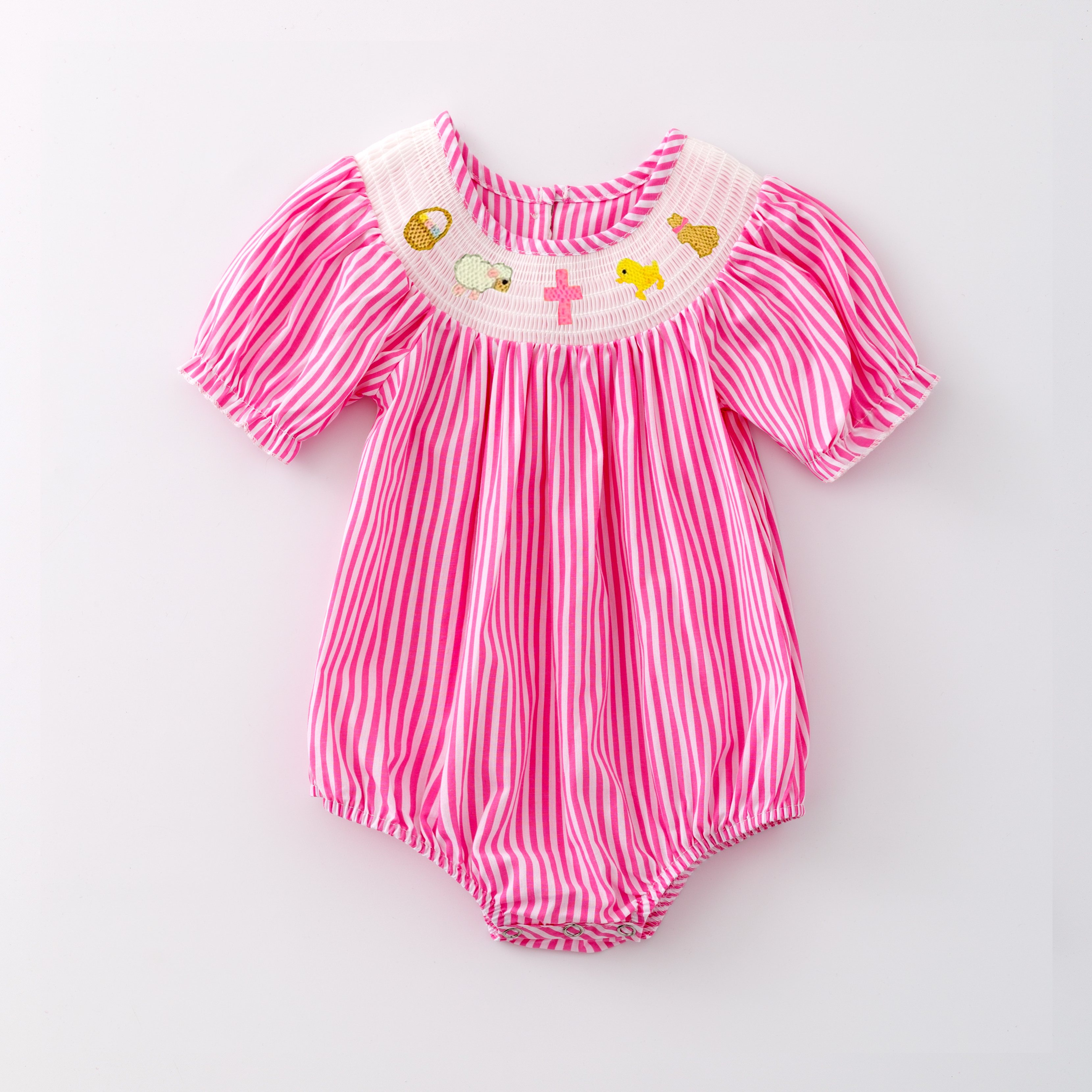 (Pre Order)Sisters Easter Bunny Embroidery Smocked Dress and Romper