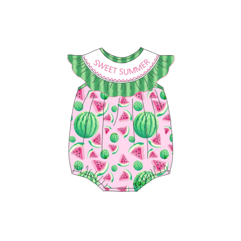 (Pre Order)Sisters Spring and Summer Watermelon Embroidery Smocked Dress&Romper