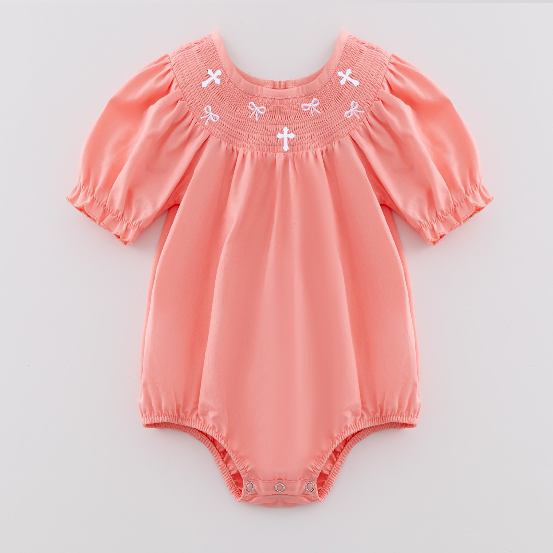 (Pre Order)Sisters Spring and Summer Cross Embroidery Smocked Dress and Romper