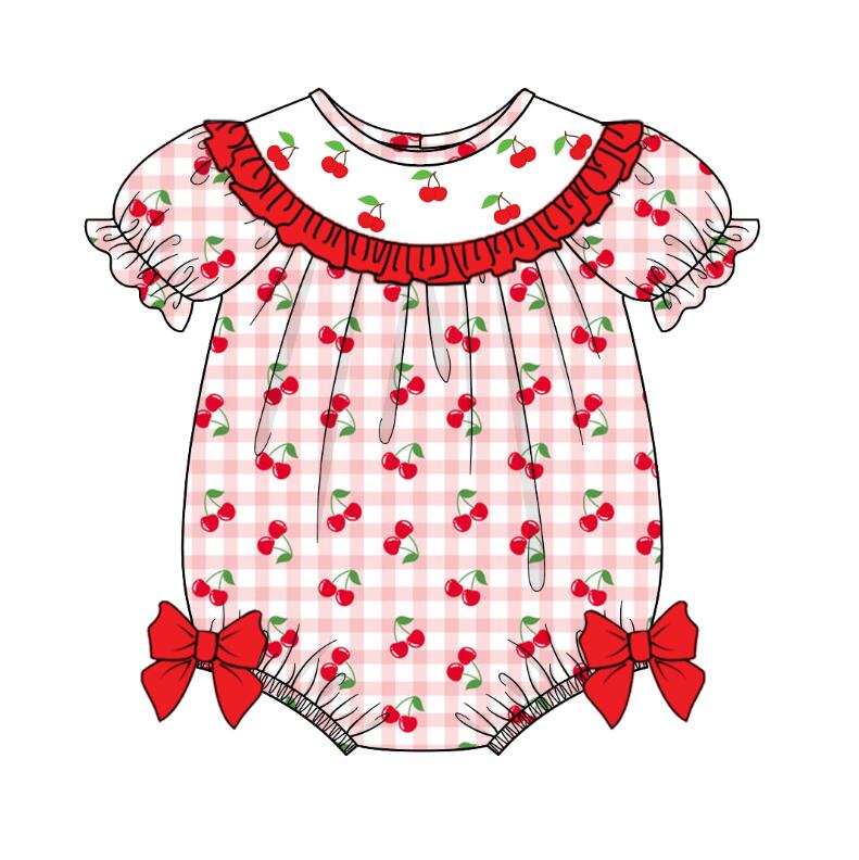 (Pre Order)Mommy and Me Spring&Summer Cherry Embroidery Smocked Dress,Romper