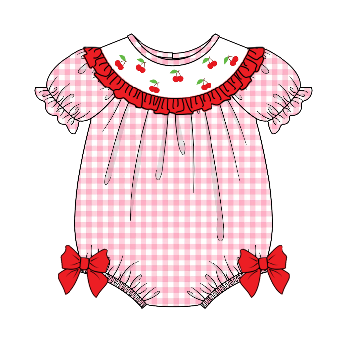 (Pre Order)Mommy and Me Spring&Summer Cherry Embroidery Smocked Dress,Romper