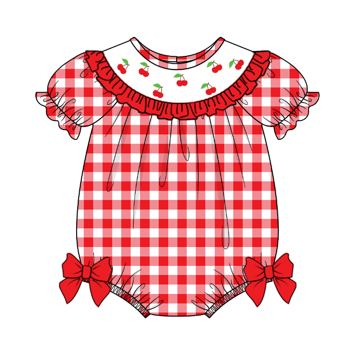 (Pre Order)Mommy and Me Spring&Summer Cherry Embroidery Smocked Dress,Romper