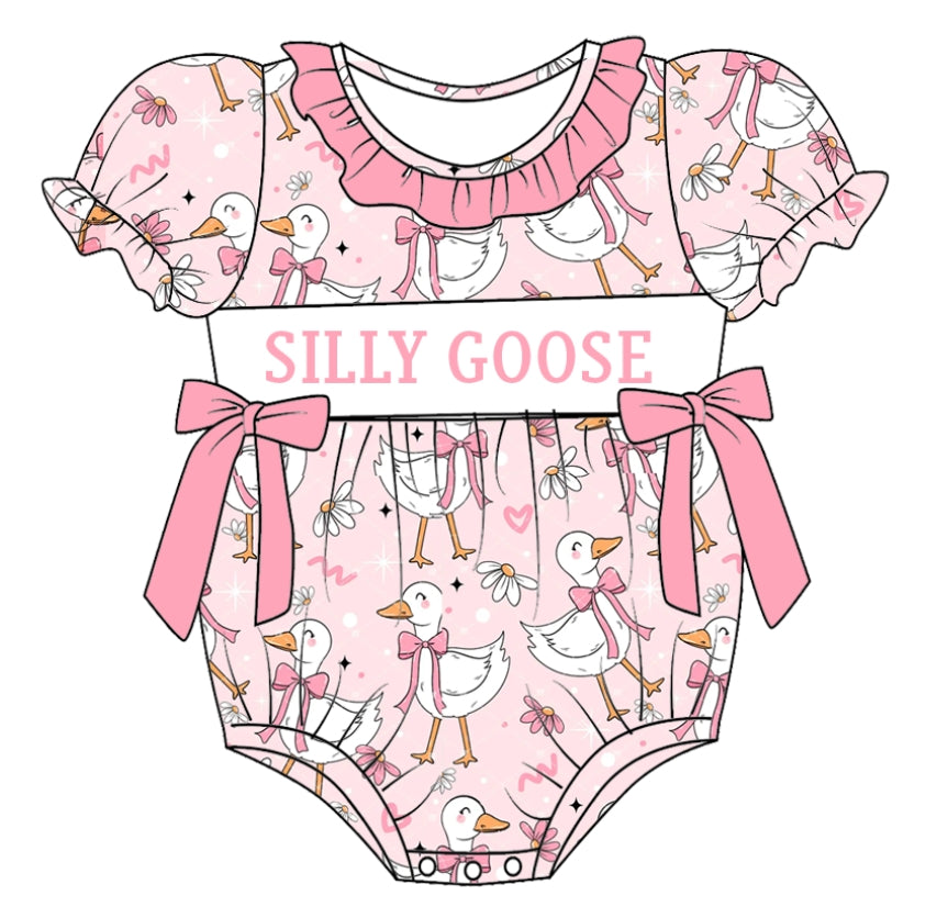 (Pre Order)Sisters Spring and Summer Silly Goose Embroidery Smocked Dress&Romper