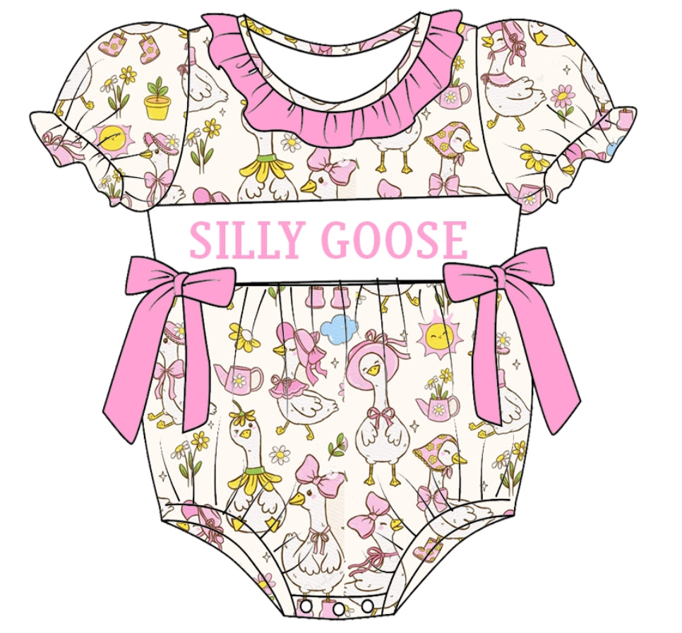 (Pre Order)Sisters Spring and Summer Silly Goose Embroidery Smocked Dress&Romper
