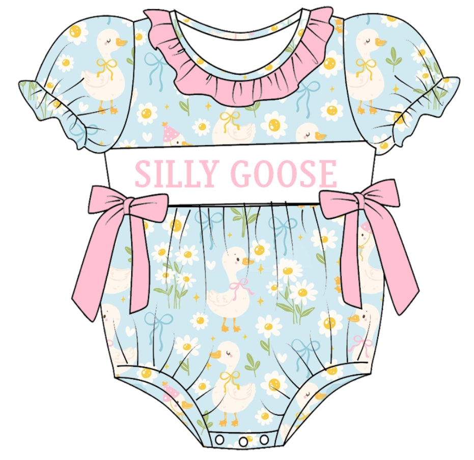 (Pre Order)Sisters Spring and Summer Silly Goose Embroidery Smocked Dress&Romper