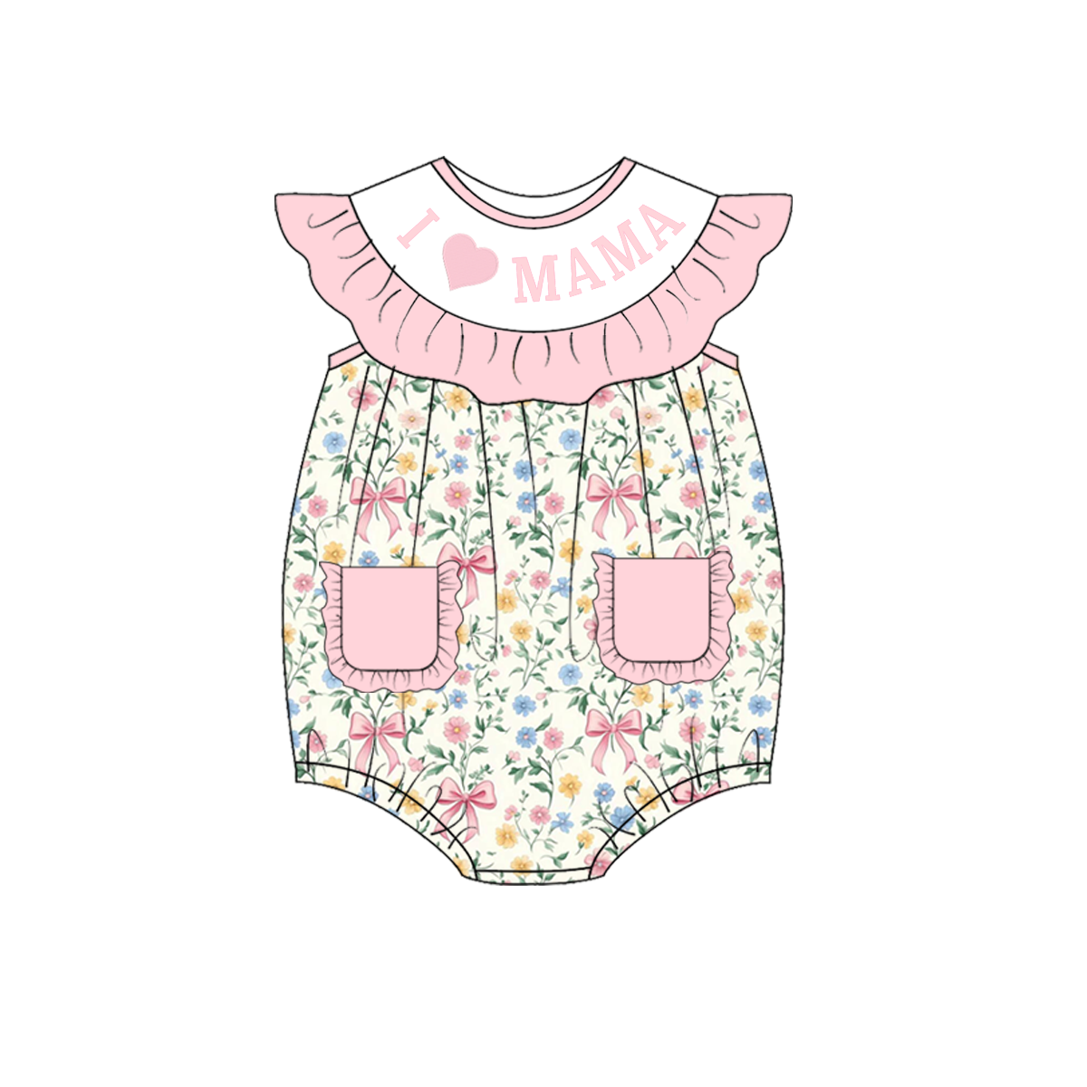 (Pre Order)Mommy and Me I♥MAMA,I♥DAD Embroidery Smocked Dress,Romper