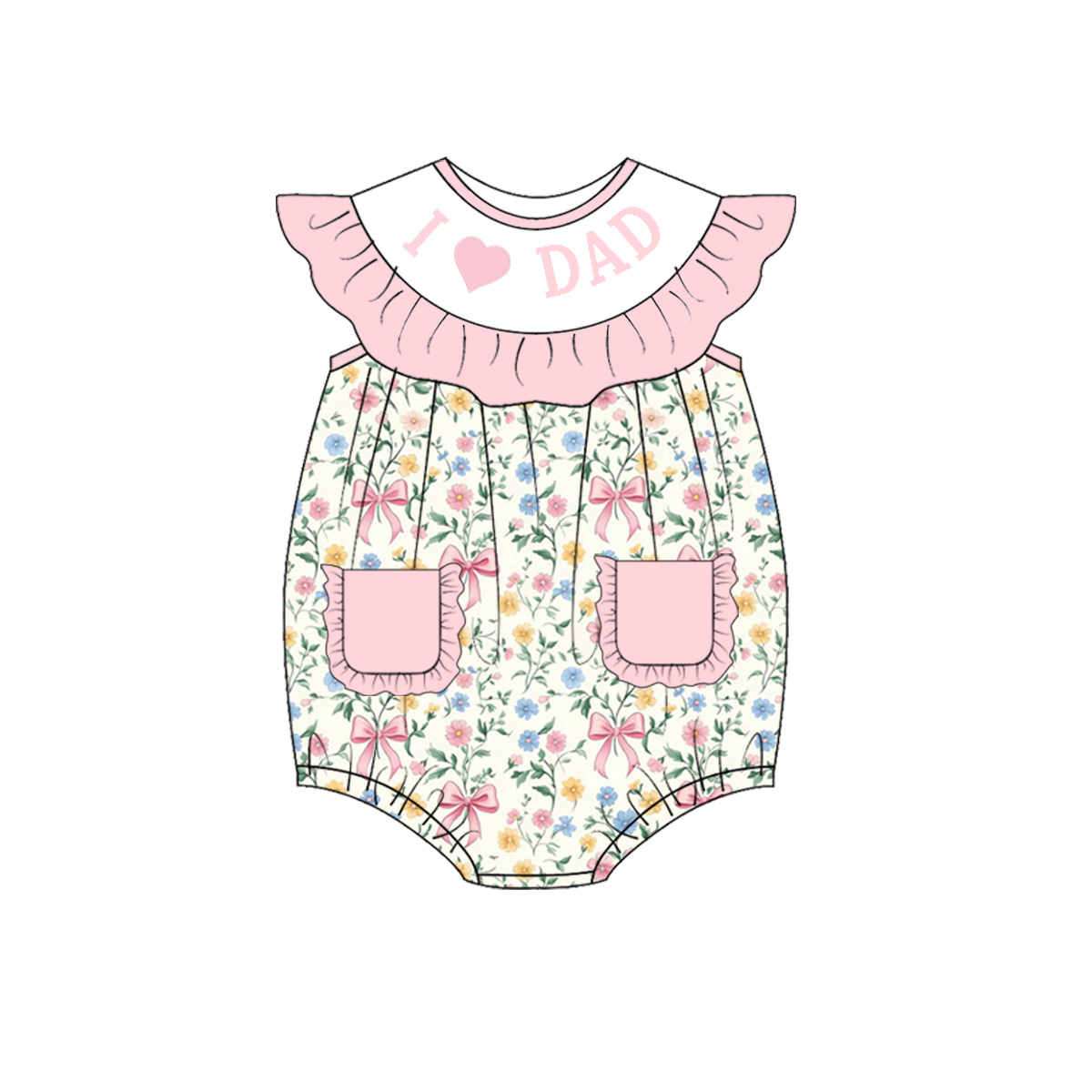 (Pre Order)Mommy and Me I♥MAMA,I♥DAD Embroidery Smocked Dress,Romper