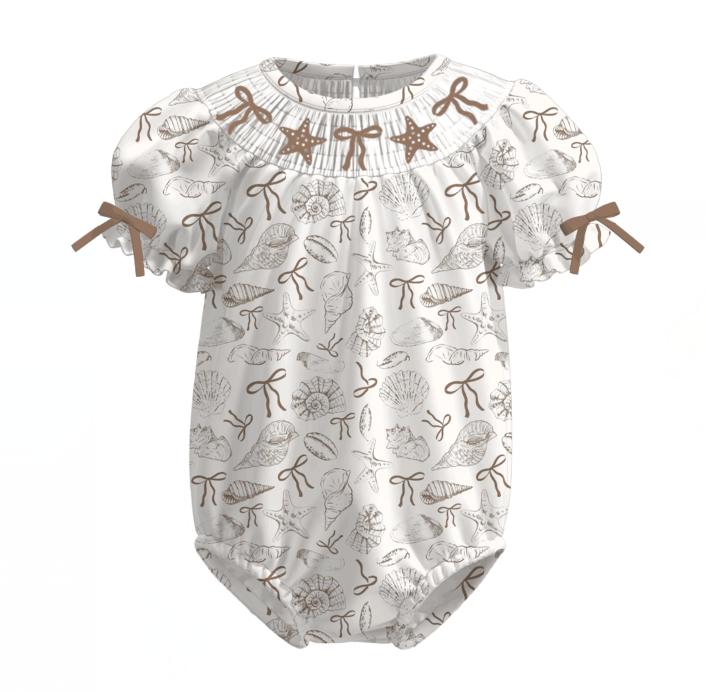 (Pre Order)Sisters Spring and Summer Shell Embroidery Smocked Dress&Romper