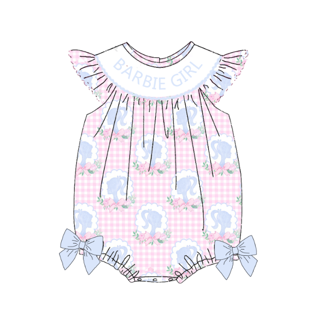 (Pre Order)Sisters Spring and Summer BARBIE GIRL Embroidery Smocked Dress&Romper