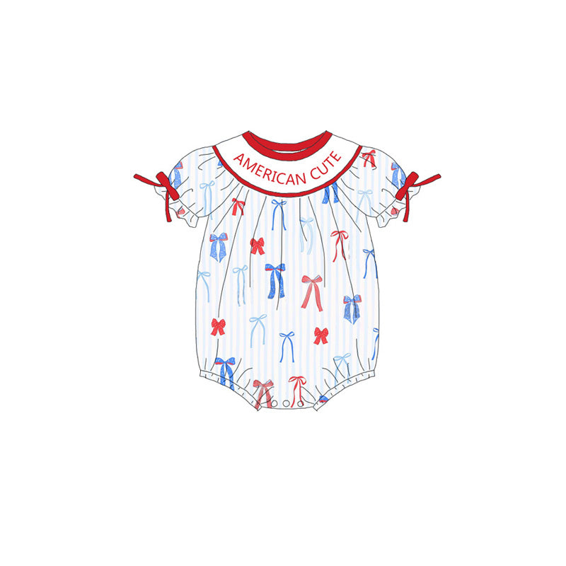 (Pre Order)Sisters Patriotic Embroidery Smocked Dress&Romper