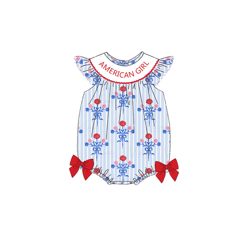 (Pre Order)Sisters Patriotic Embroidery Smocked Dress&Romper