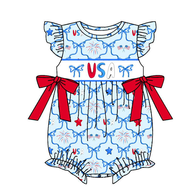 (Pre Order)Sisters Patriotic Embroidery Dress,Romper&Set