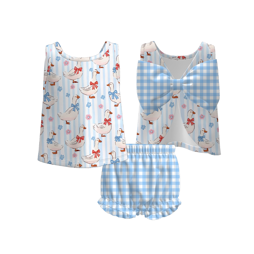 (Pre Order)Toddler Girls Spring and Summer Floral&Goose Print Bloomer Set