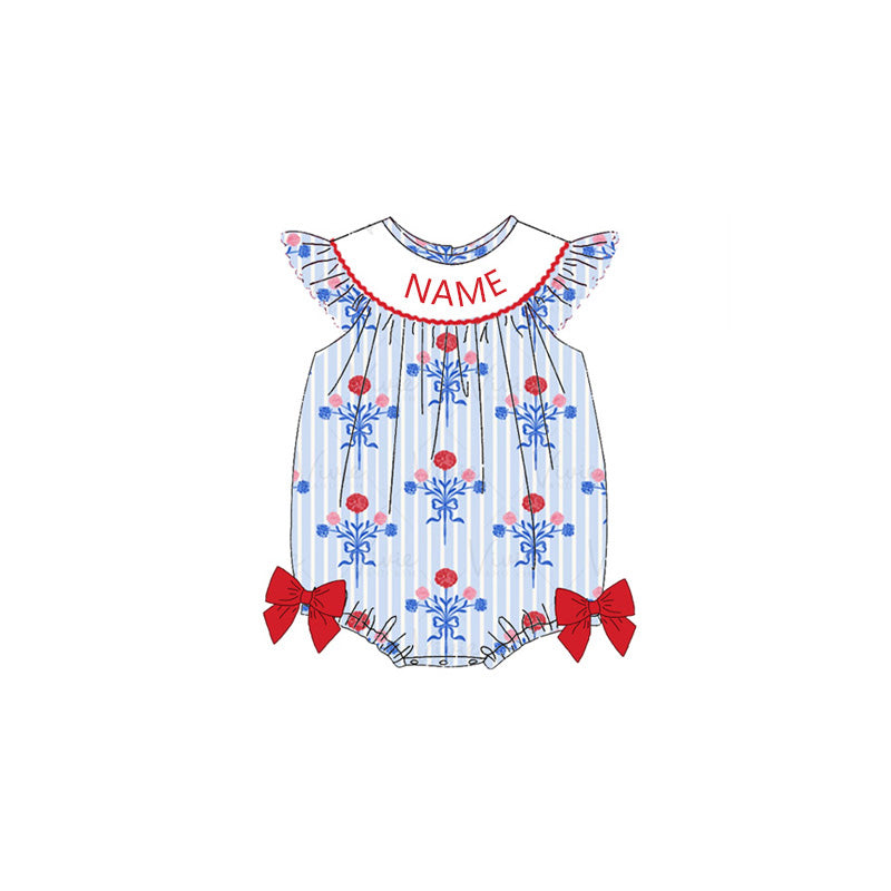(Pre Order)Sisters Patriotic Embroidery Smocked Dress&Romper