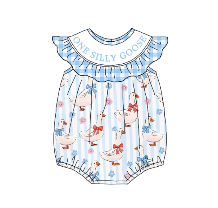 (Pre Order)Sisters Spring and Summer Silly Goose Embroidery Smocked Dress&Romper