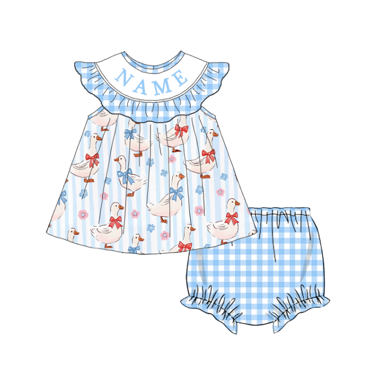 (Pre Order)Sisters Spring and Summer Silly Goose Embroidery Smocked Dress&Romper