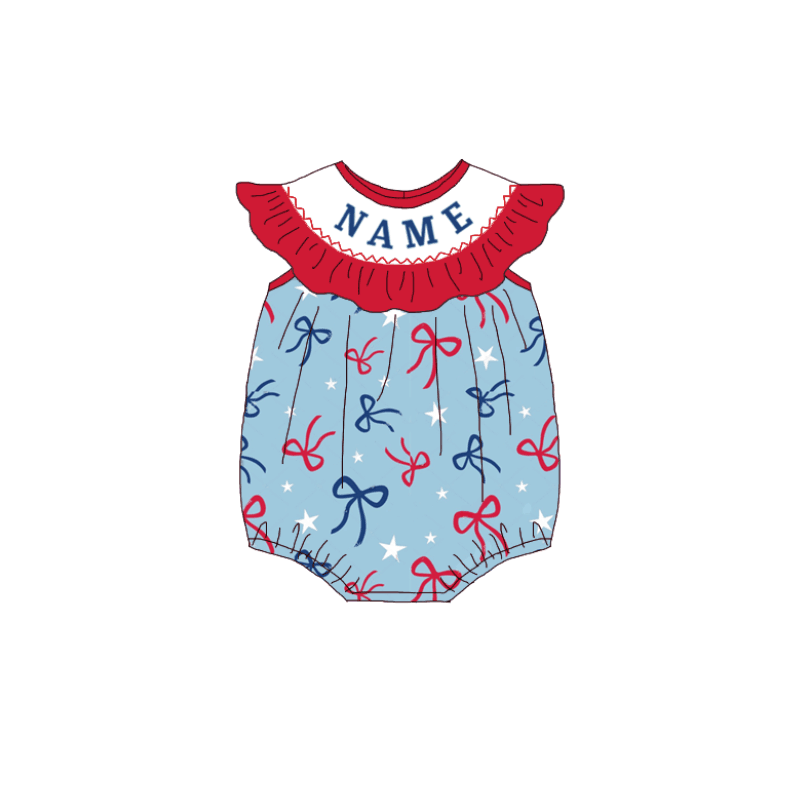 (Pre Order)Sisters Patriotic Embroidery Smocked Dress&Romper