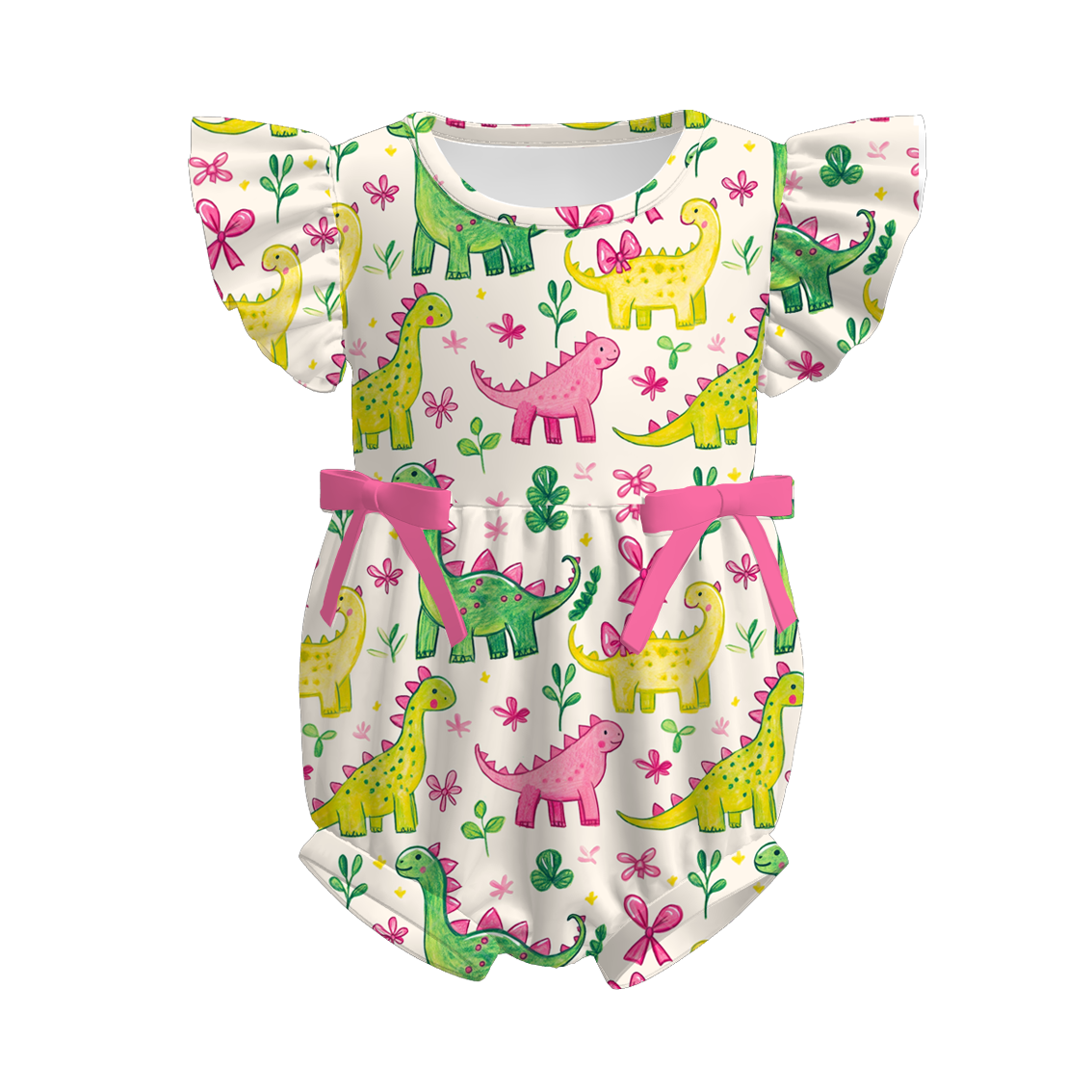 (Pre Order)Toddler Girls Spring and Summer Bow&Dino Print Romper