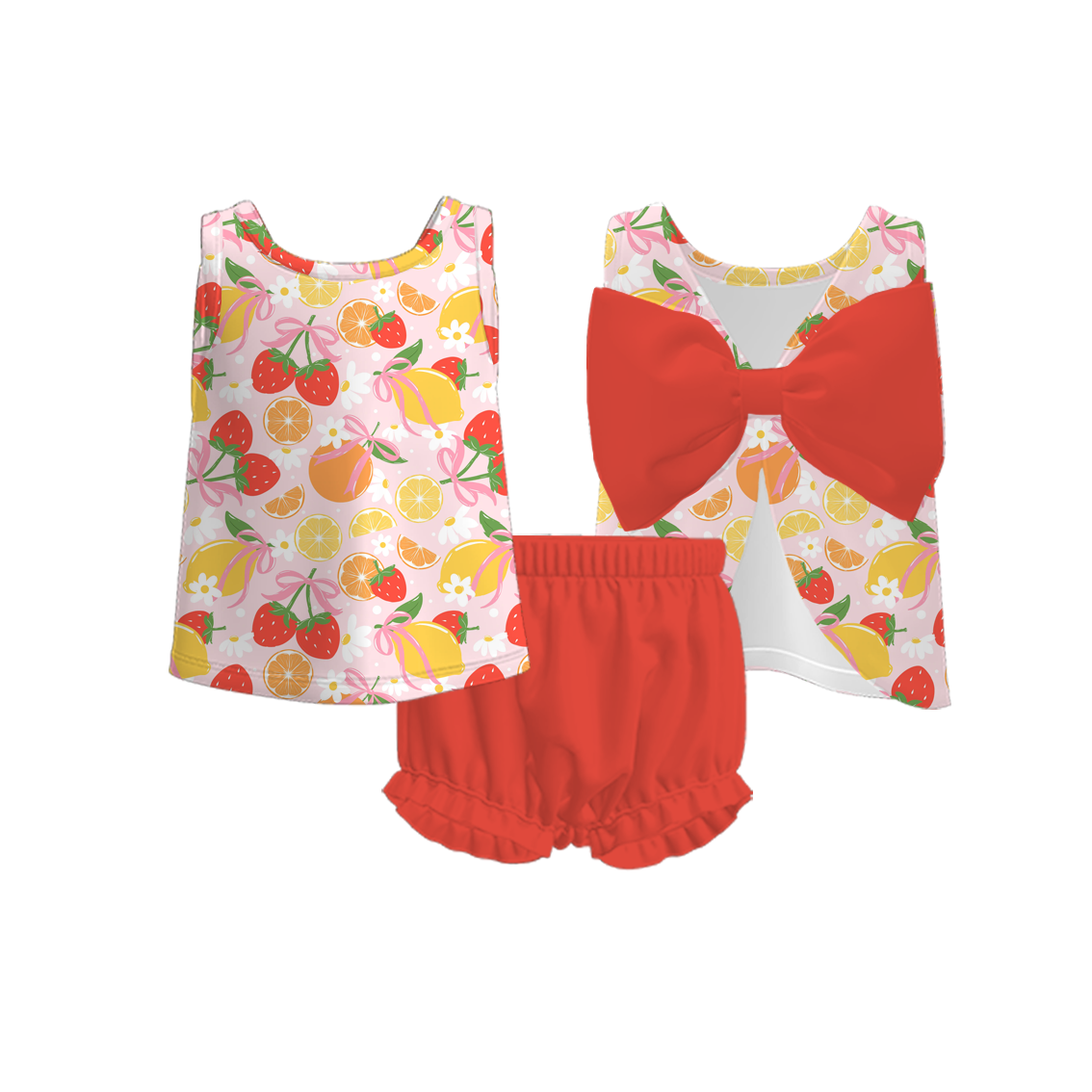 (Pre Order)Toddler Girls Spring and Summer Bow&Ice Cream Print Bloomer Set