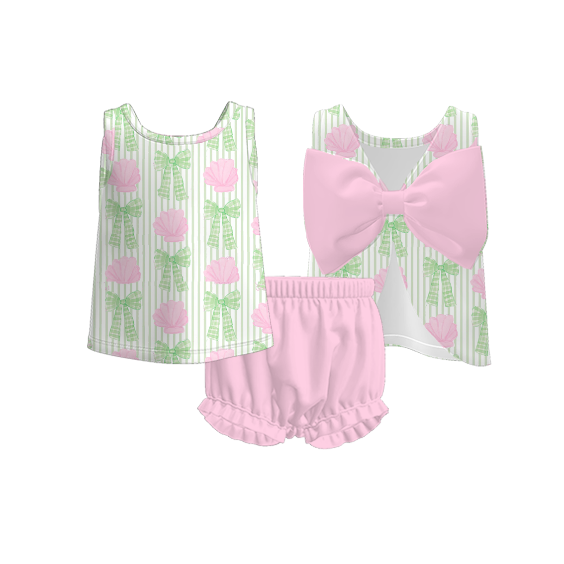 (Pre Order)Toddler Girls Spring and Summer Bow&Ice Cream Print Bloomer Set