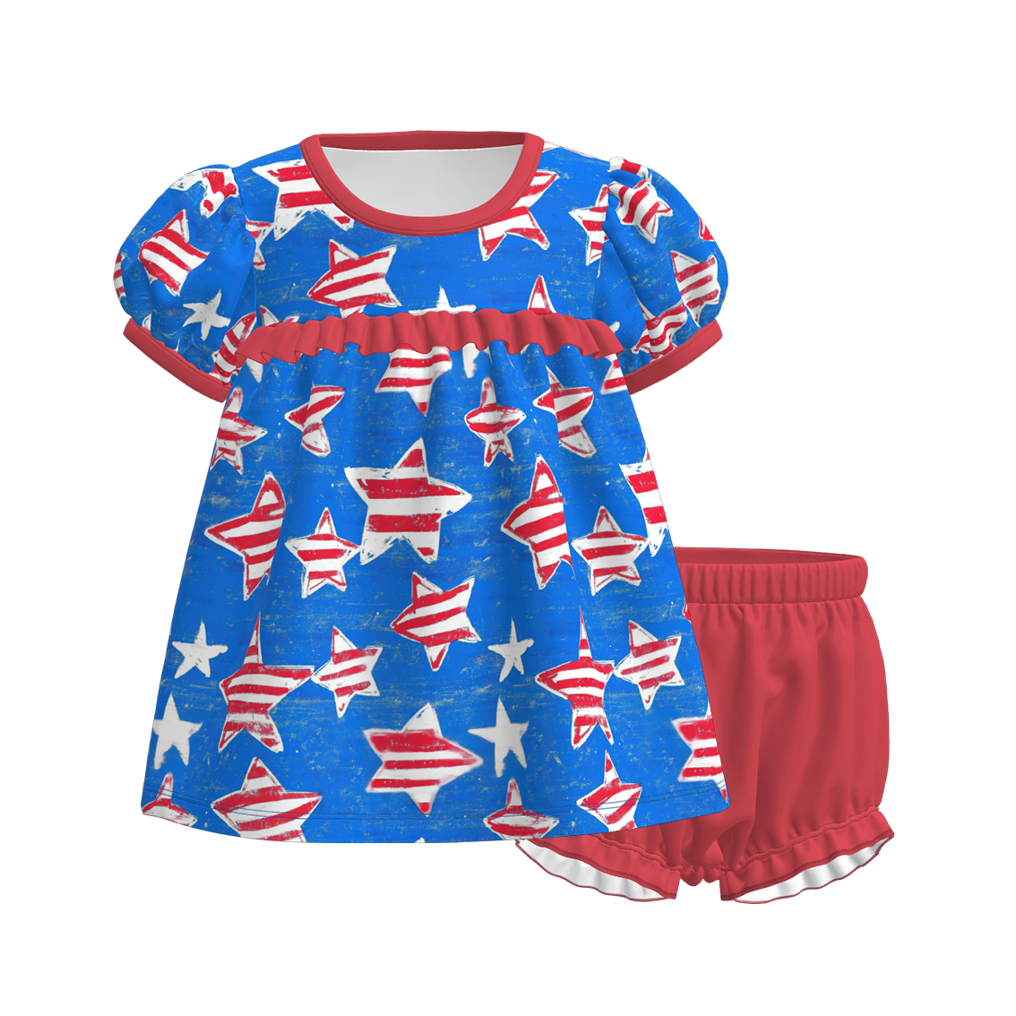 (Pre Order)Sisters Patriotic Print Dress&Bloomer Set