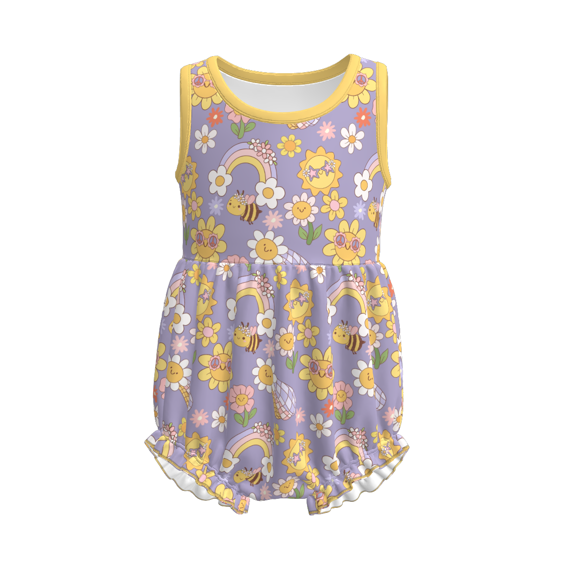 (Pre Order)Girls Spring and Summer Sunflower Print Dress,Set,Jumpsuit&Romper