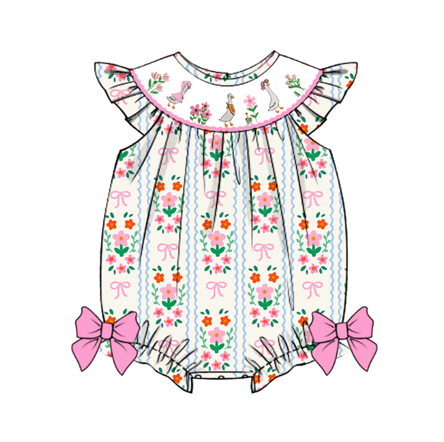 (Pre Order)Sisters Spring and Summer Goose Embroidery Smocked Dress&Romper