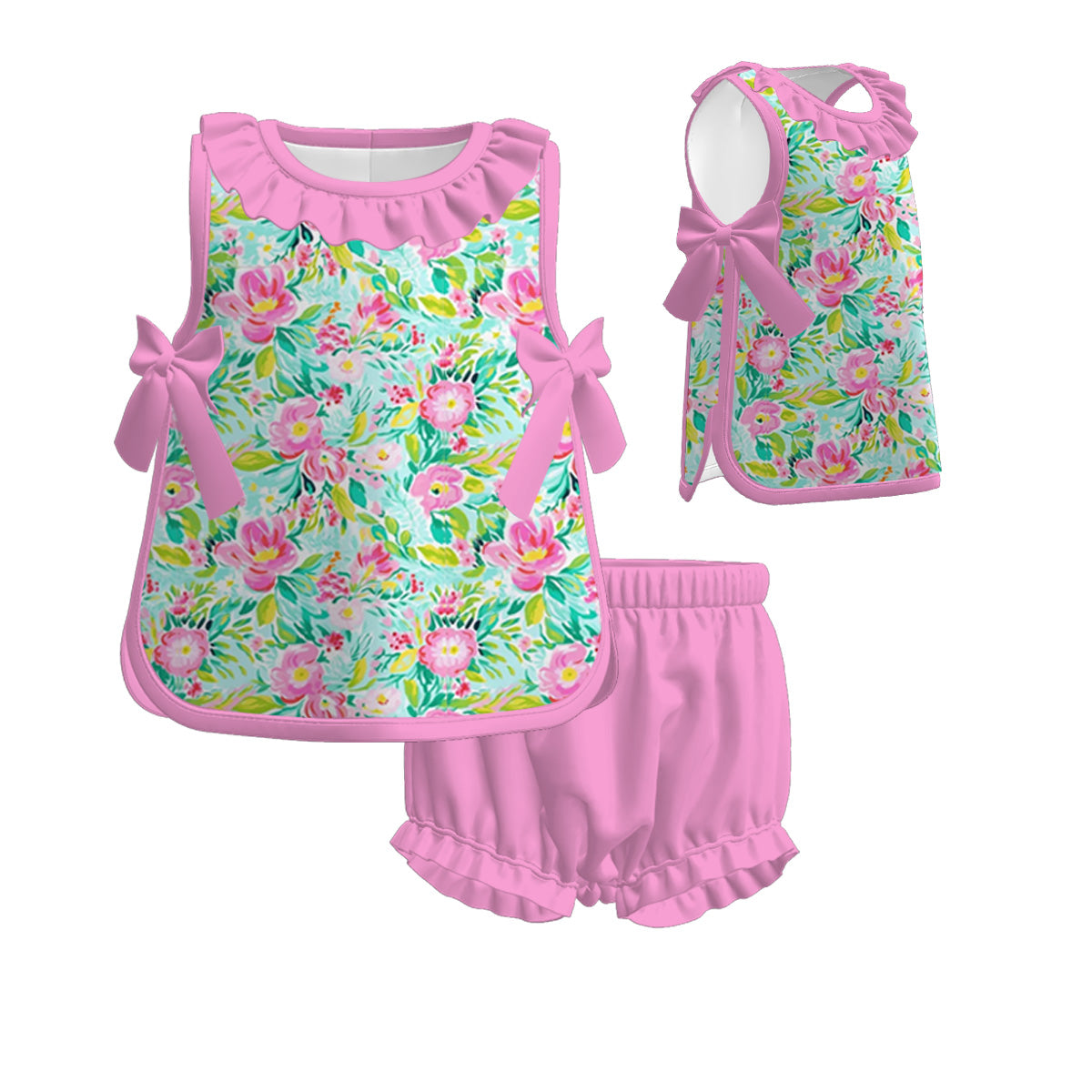(Pre Order)Girls Spring and Summer Floral&Fruit Print Bloomer Set