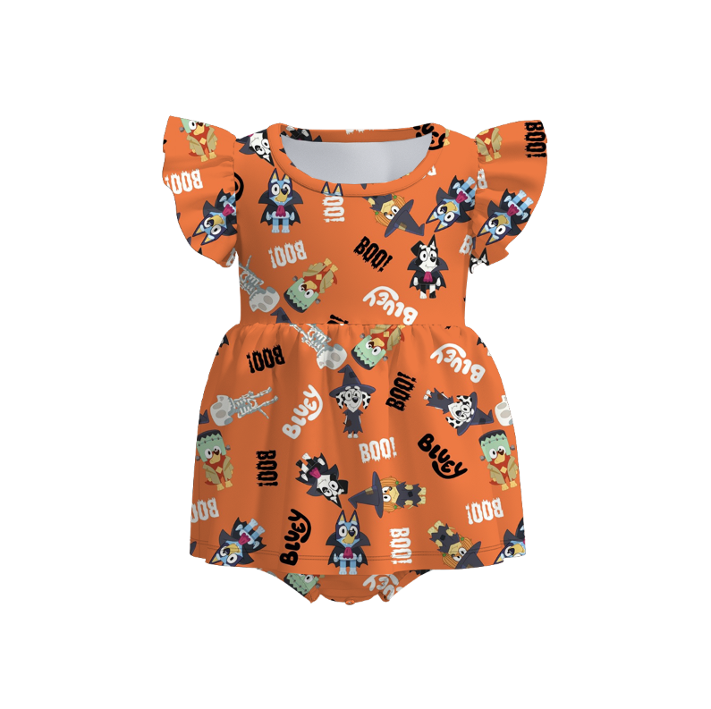 (Pre Order)Family Halloween Cartoon Print Dress,Top,Pajamas&Romper