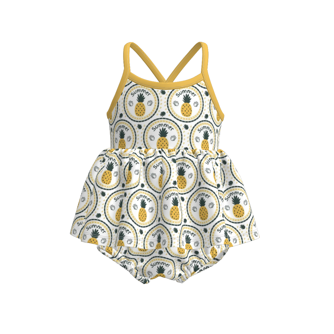 (Pre Order)Family Spring&Summer Pineapple Print Dress,Top&Romper
