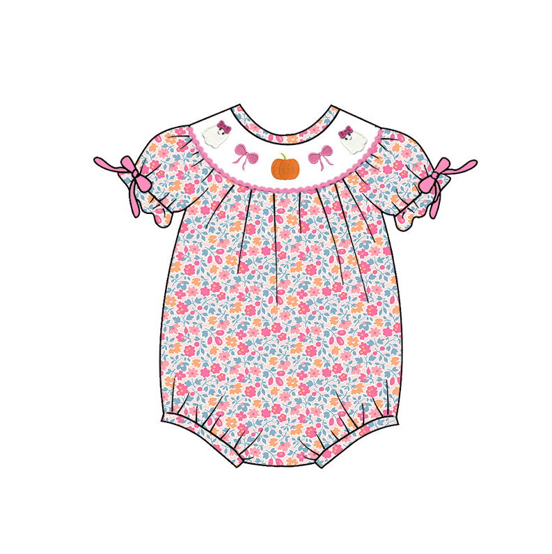 (Pre Order)Girls Halloween&Thanksgiving Embroidery Smocked Dress and Romper