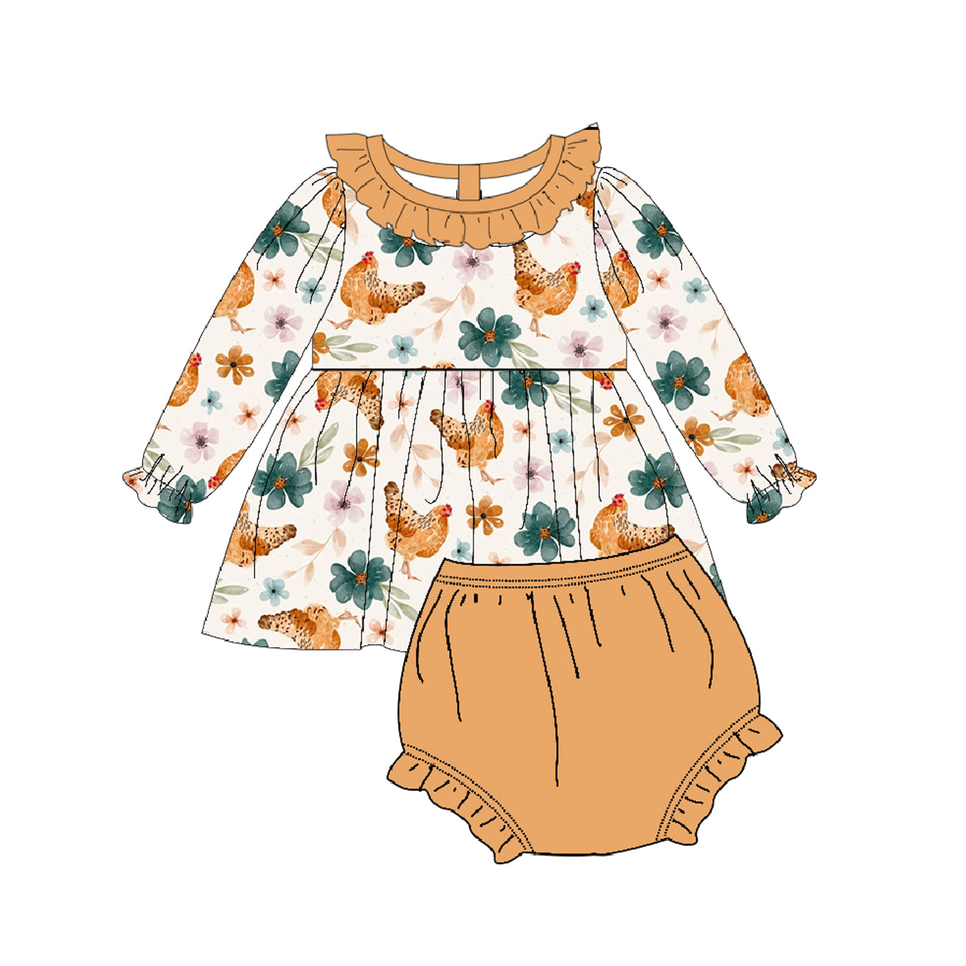 (Pre Order)Family Fall Chick Print Dress,Set&Romper