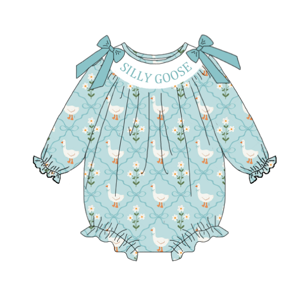 (Pre Order)Sisters Silly Goose Embroidery Smocked Dress&Romper