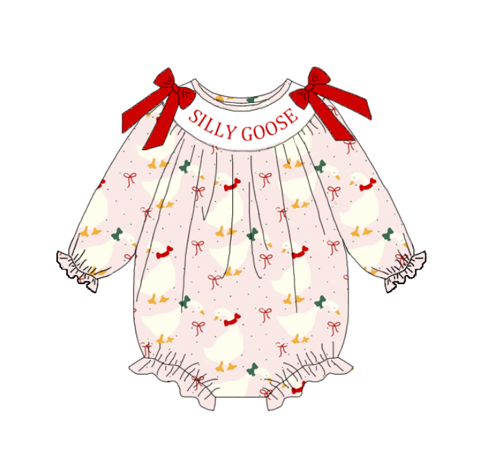 (Pre Order)Sisters Silly Goose Embroidery Smocked Dress&Romper