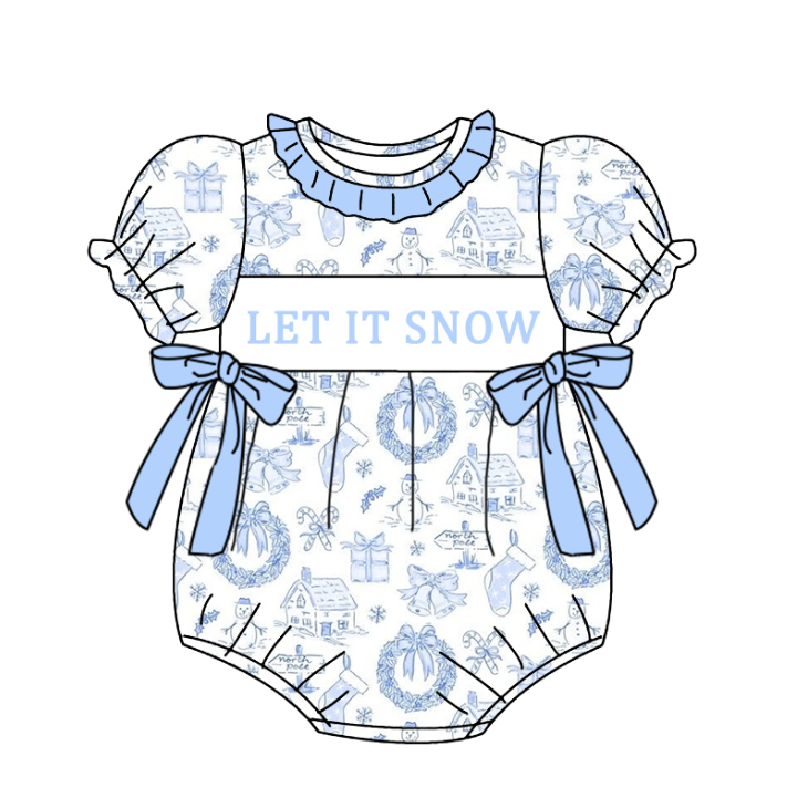 (Pre Order)Sisters Christmas Let It Snow Embroidery Smocked Dress,Pajamas&Romper