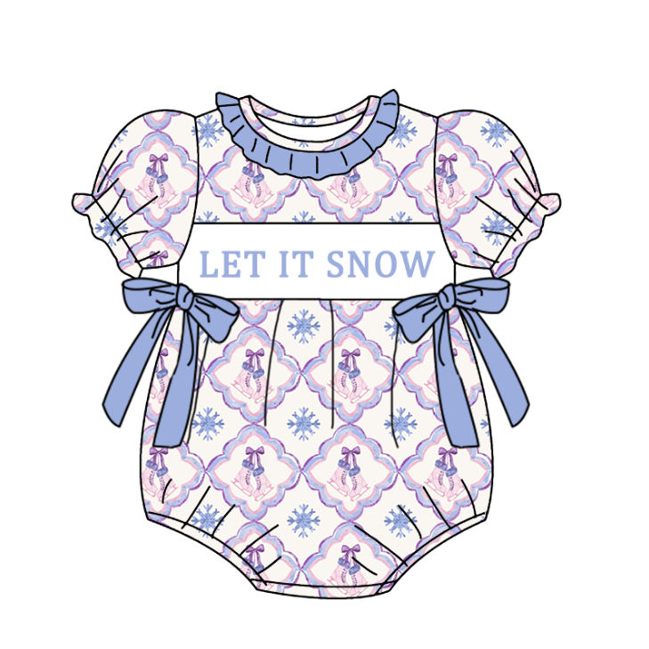 (Pre Order)Sisters Christmas Let It Snow Embroidery Smocked Dress,Pajamas&Romper