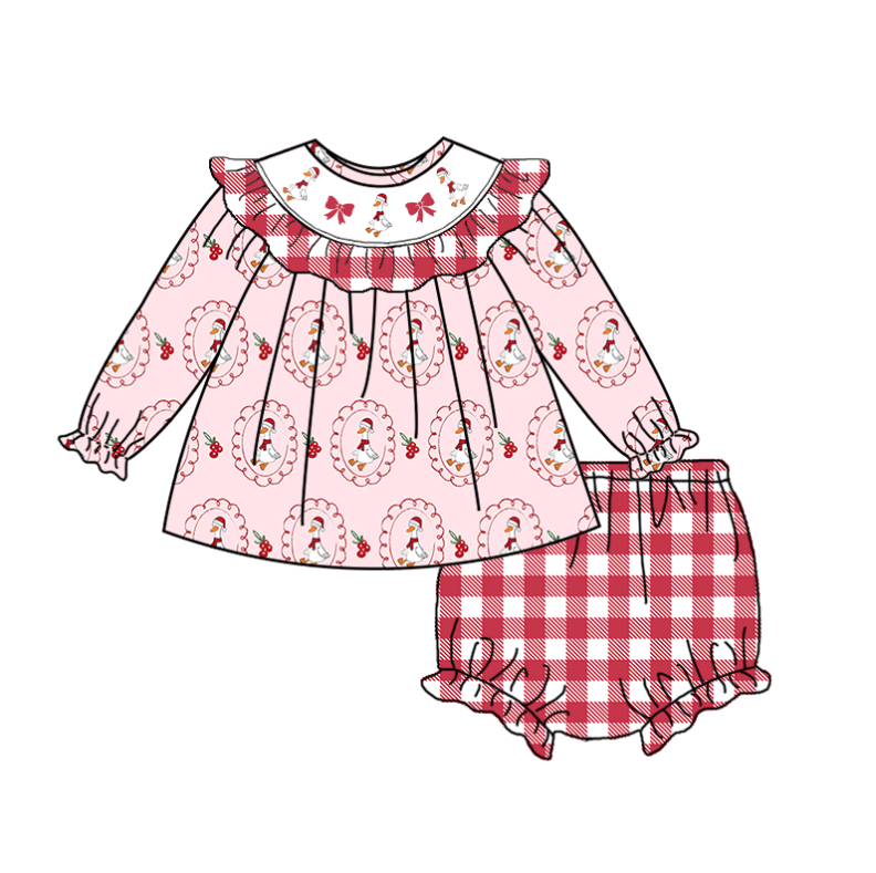 (Pre Order)Sisters Christmas Goose Embroidery Smocked Dress&Romper
