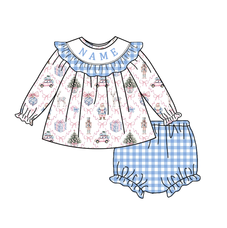 (Pre Order)Sisters Christmas Embroidery Smocked Dress&Romper