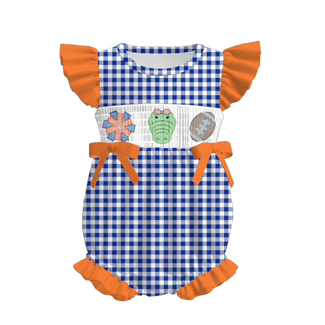 (Pre Order)Family Football Florida Embroidery Smocked Dress,Set&Romper