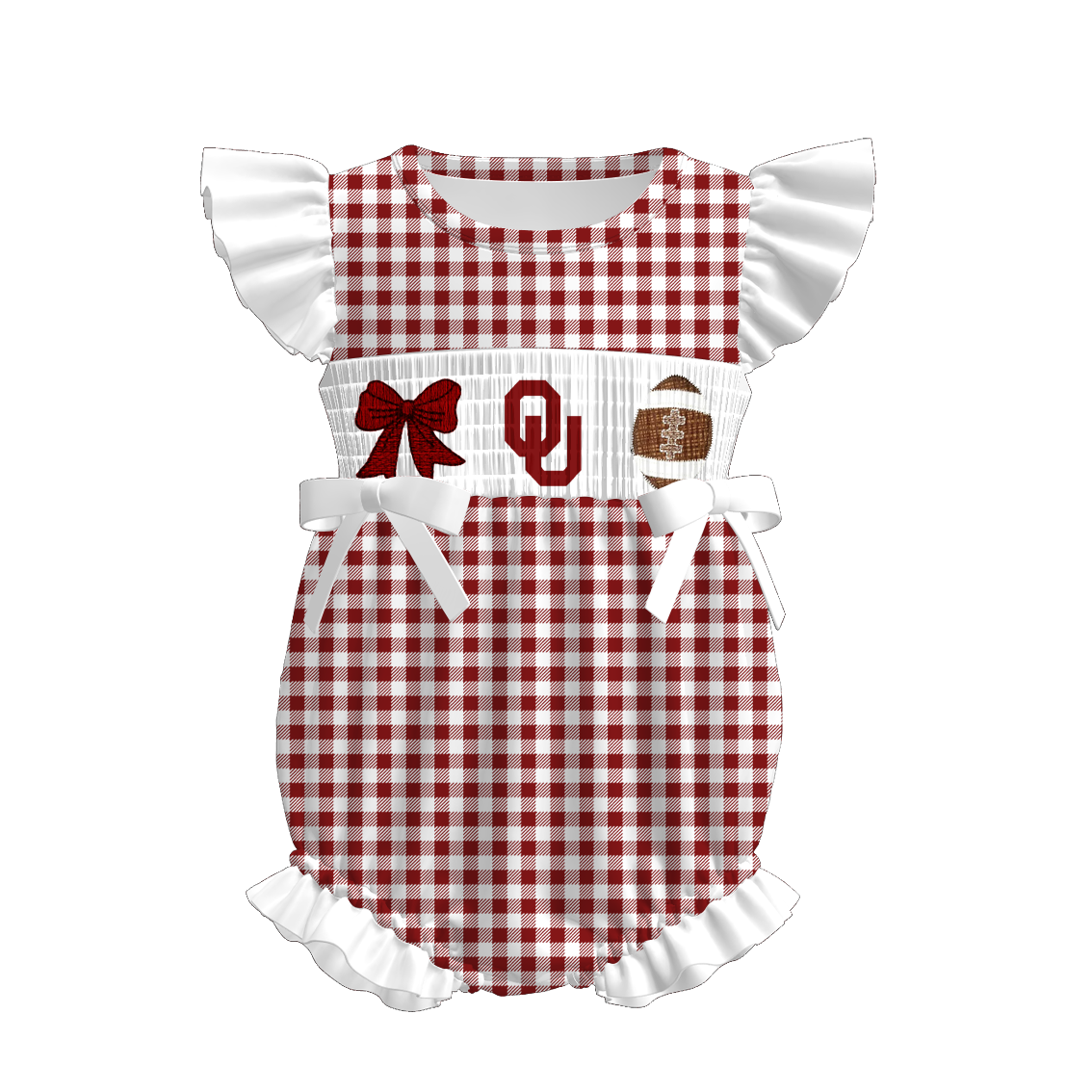 (Pre Order)Family Football Oklahoma Sooners Embroidery Smocked Dress,Set&Romper