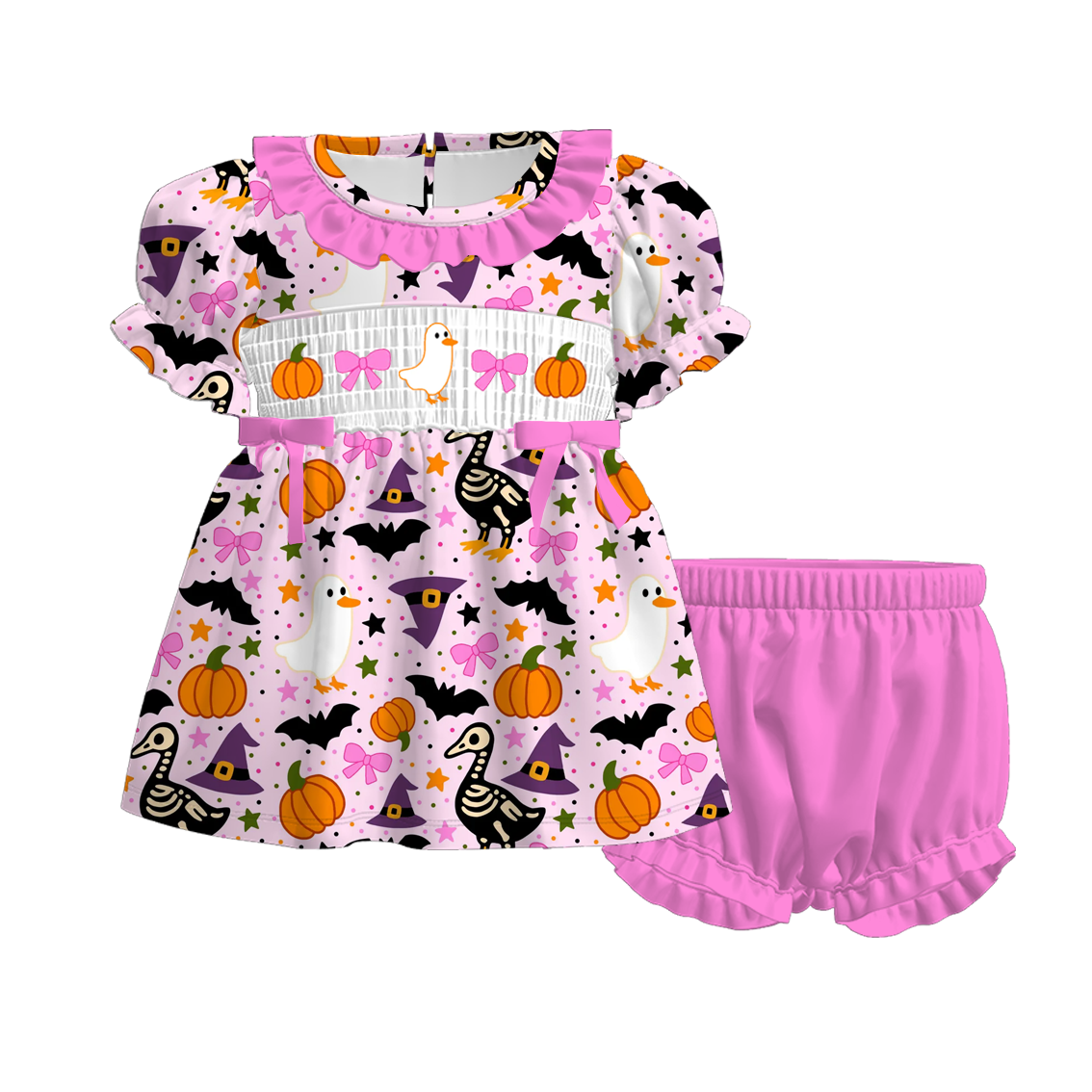 (Pre Order)Sisters Halloween Embroidery Smocked Dress&Romper