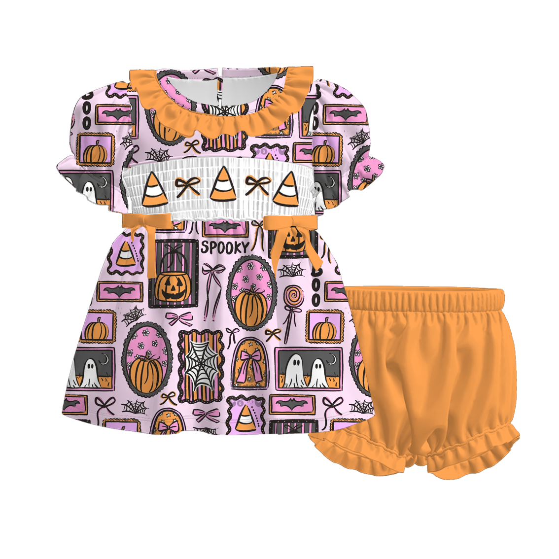 (Pre Order)Sisters Halloween Embroidery Smocked Dress&Romper