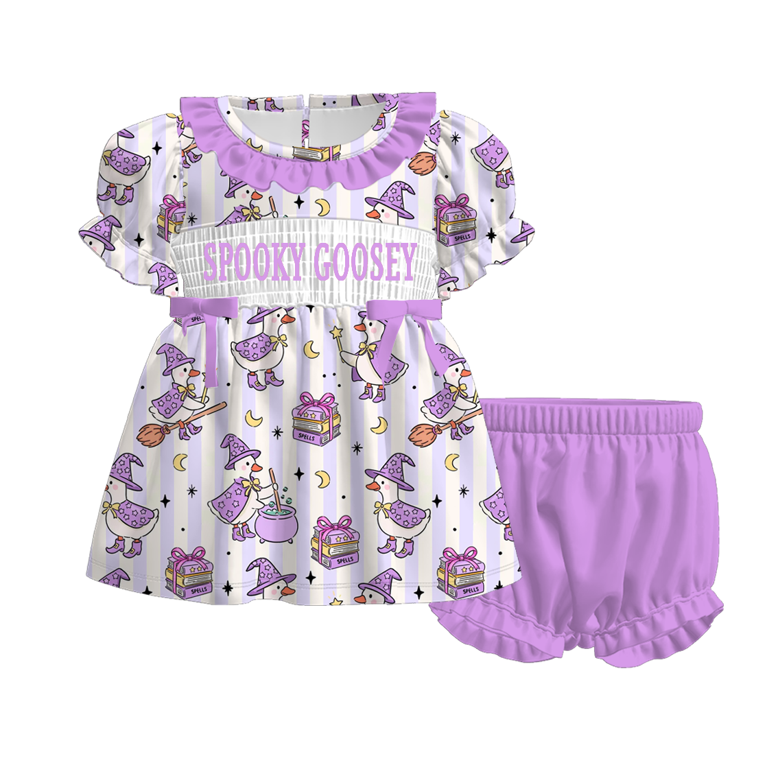 (Pre Order)Sisters Halloween Goose Embroidery Smocked Dress&Romper