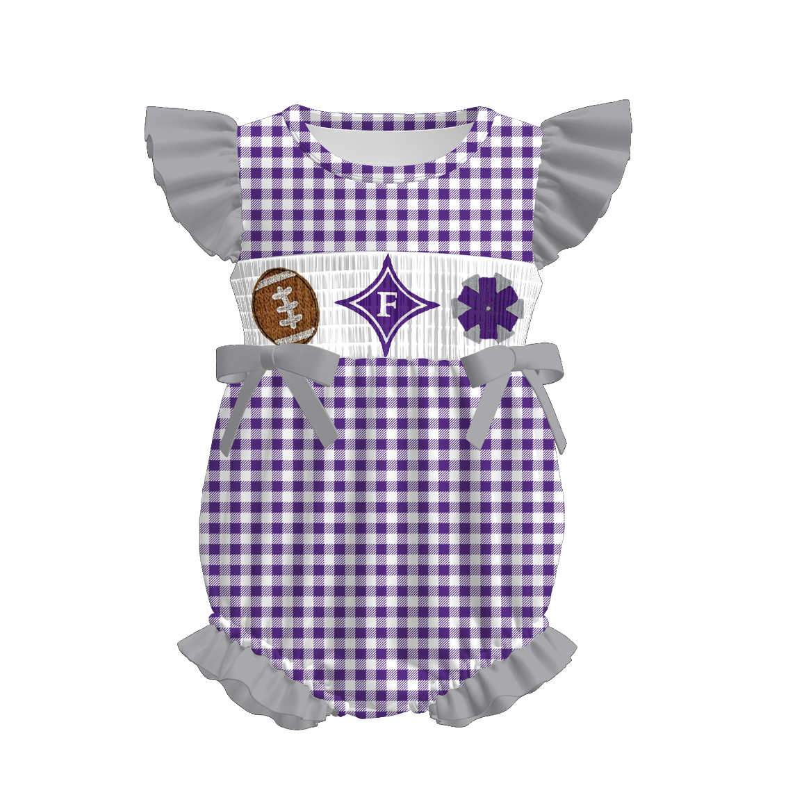 (Pre Order)Family Football Furman Embroidery Smocked Dress,Set&Romper