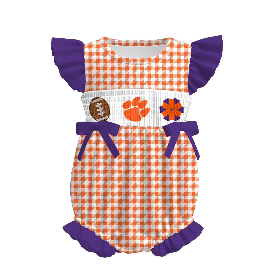 (Pre Order)Family Football Clemson Embroidery Smocked Dress,Set&Romper