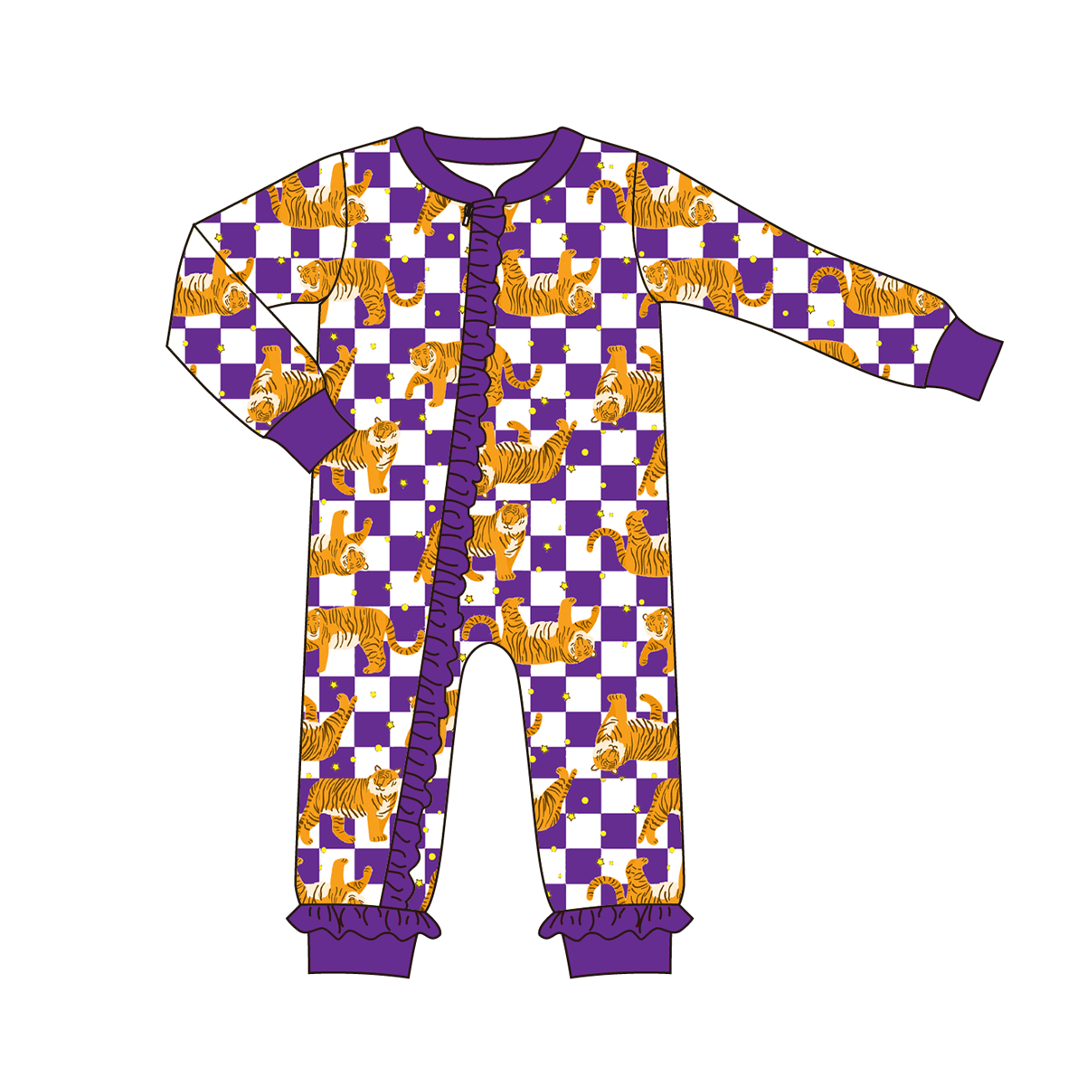 (Pre Order)Family Football LSU Tigers Print Pajamas&Romper