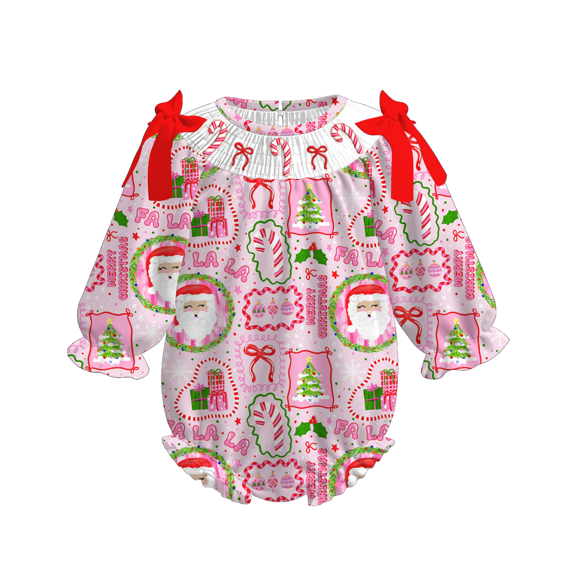 (Pre Order)Sisters Christmas Santa Claus Embroidery Smocked Dress&Romper