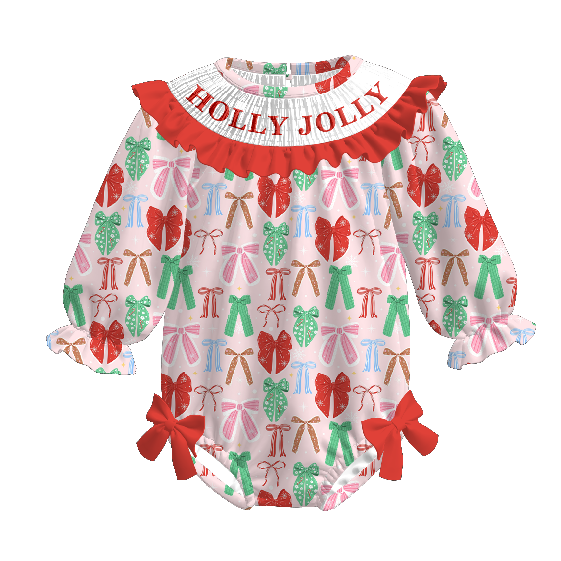 (Pre Order)Sisters Christmas Bow Embroidery Smocked Dress&Romper