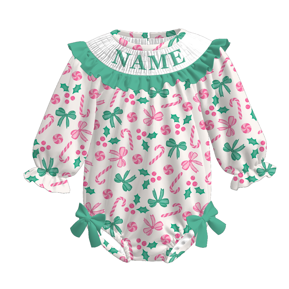 (Pre Order)Sisters Christmas Bow Embroidery Smocked Dress&Romper